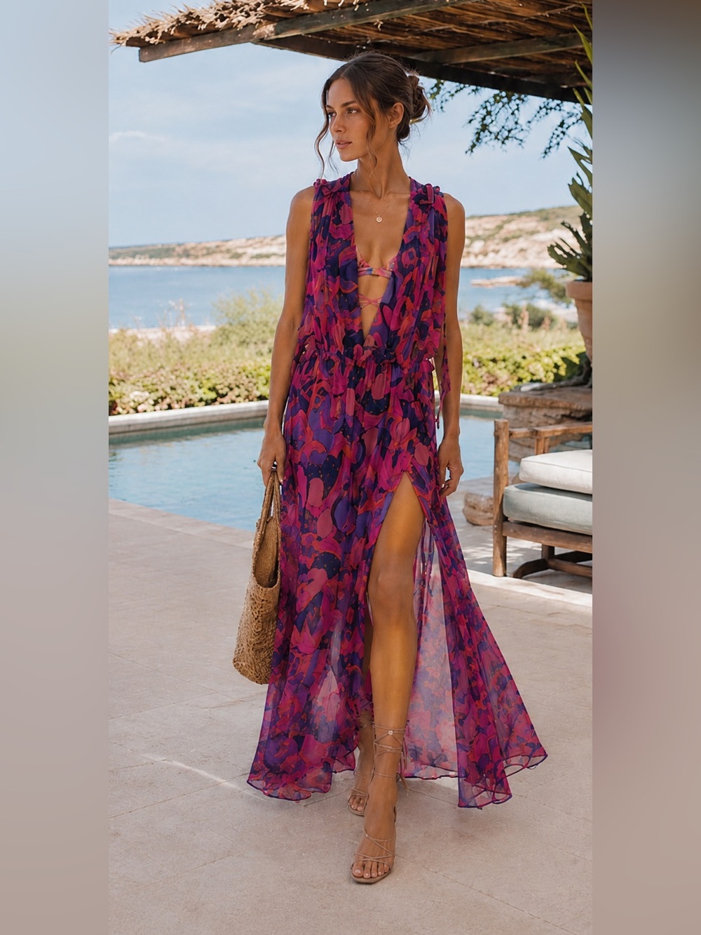 NWT Isabel Marant Alsaw Silk Chiffon Maxi Dress Pink Purple Floral  US 8 - Picture 3 of 17